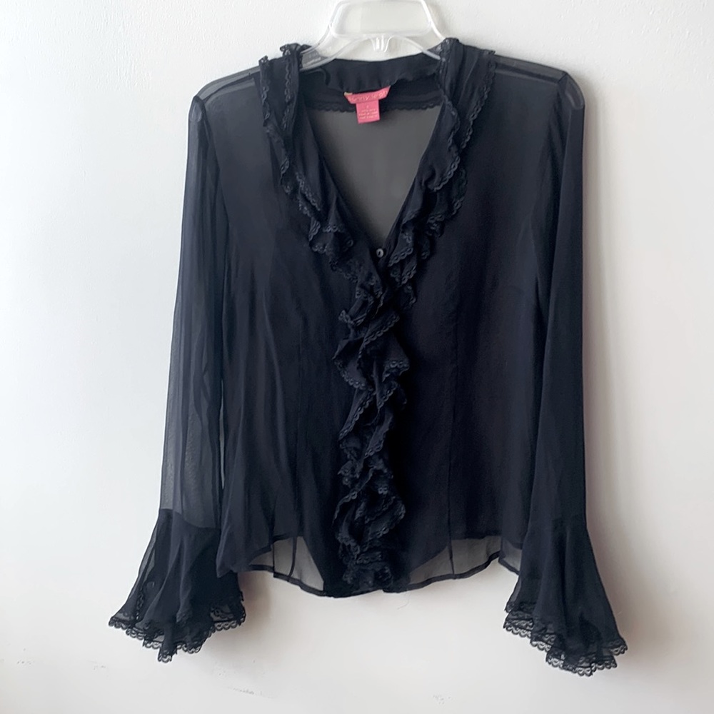Sunny Leigh two piece black silk blouse and camisole.
